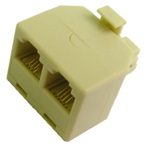 Ivory Modular T Adapter, 4 Wire Plug to Dual 4 Wire Jacks